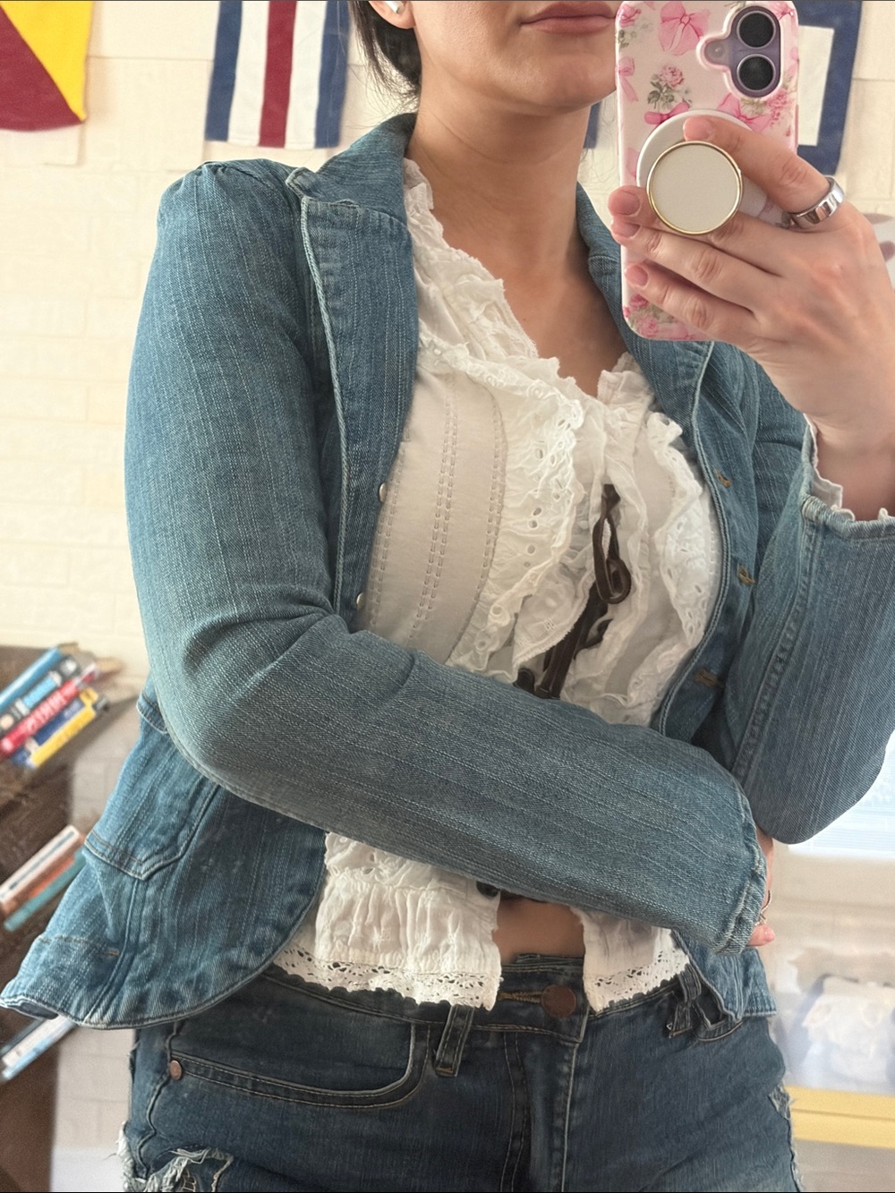 Vintage Blue Denim Jean Jacket - Fitted Ladies Blazer